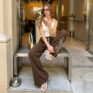 Women's Y2K Low Rise <b>Drawstring</b> Flare Pants with Flock Print Breathable Casual Streetwear <b>Trousers</b> - Product Image 3