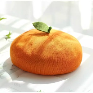 Chapeau de peintre japonais doux et féminin, mignon, avec de petites feuilles, fruits, pomme, orange, printemps et été, béret en gros - Product Image 3