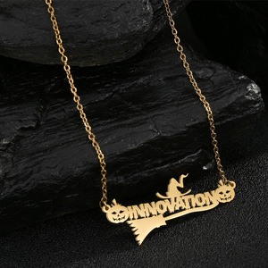 Duoying Acero inoxidable personalizado calabaza bruja Halloween joyería regalo nombre collar - Product Image 2