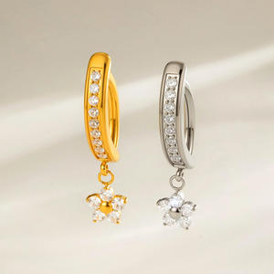 नई शैली पेट बटन रिंग G23 एस्टेम f136 टाइटेनियम जिरकॉन फूल पेर्सिंग पेट बटन क्लैंप रिंग - Product Image 3