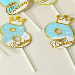 Nuovo <span class=keywords><strong>Topper</strong></span> per Torta di Buon Compleanno con Numeri, Cartoncino Rotondo Blu e Rosa - Product Image 4