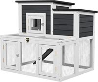 Poulailler moderne en bois gris à deux niveaux, toit à double ouverture, quatre portes verrouillables, rampe antidérapante, résistant aux intempéries, toutes saisons, pour animaux de compagnie