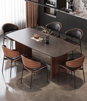 Table à manger vintage française en bois massif et dalle de pierre, pour usage domestique, luxe léger, style italien moderne et minimaliste