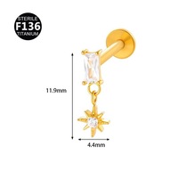 Piercing de lèvre et de cartilage d'oreille en Titane ASTM F136 fileté intérieurement de 0,9 mm, avec chaîne et zircon serti en forme de cerf-volant