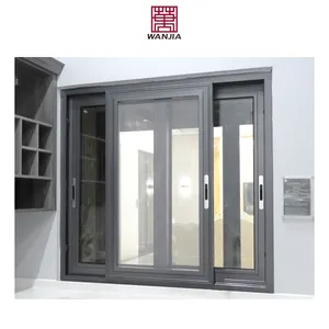 Modern customized design high security antitheft window net balcony aluminum sliding window 3 tracks sliding glass window