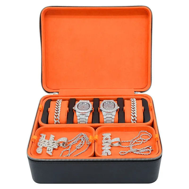 Us Hot Sale Gray Leather Travel Jewelry Storage Case Portable Zipper Luxury Ice Jewellery Boxes