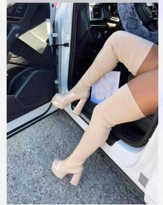 Giày bốt nữ cao cổ dệt kim co giãn, kiểu tất, cao quá đầu gối, gót cao, đế xuồng - Product Image 6