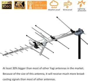 Antenne satellite Yagi intérieure/extérieure cinq étoiles avec portée de 200 milles, HD 1080P, radio numérique <span class=keywords><strong>OTA</strong></span>/FM, montage sur grenier/toit/poteau - Product Image 3