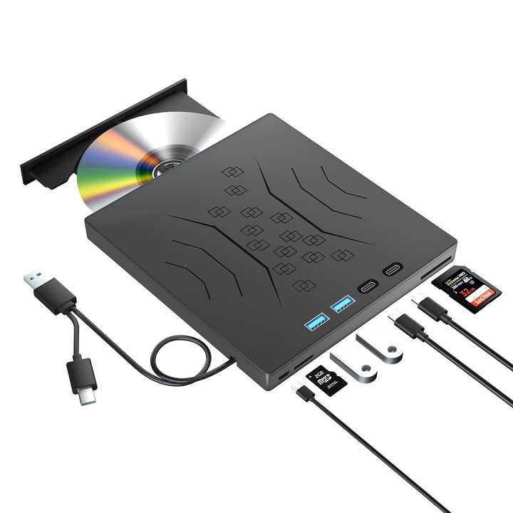 7 in 1 External Multi-function External  cd Dvd Optical Drive Cd/dvd/vcd burner Writer Player TF/SD Card Slot