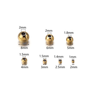 Perles rondes en acier inoxydable avec trou droit pour la fabrication de colliers, composants de bijoux couleur or et argent - Product Image 2