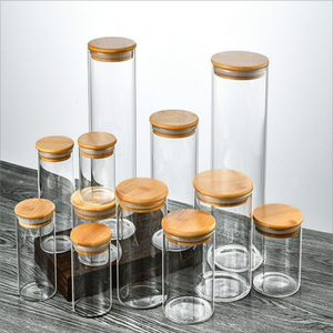 Portacandele in <span class=keywords><strong>vetro</strong></span> di lusso con coperchi di bambù eleganti barattoli di lanterna per condimenti alimentari eco-friendly copertura sana di alta qualità - Product Image 5