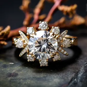 SGARITジュエリー14Kイエローゴールド3CT9mmラウンドブリリアントカットファンシーモアッサナイトエンゲージリングGRA認定ダイヤモンド結婚指輪