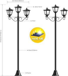 Lampadaires solaires extérieurs de 72 pouces, lampadaires solaires vintage à trois têtes pour l'extérieur, lampadaires solaires pour jardin et pelouse - Product Image 3