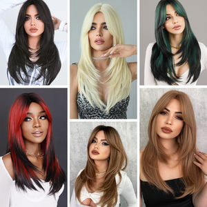 Rambut Palsu Grosir Ombre Pink Berlapis dengan Poni, Ekstensi Rambut untuk Wanita, Rambut Lurus Sintetis untuk Anime Drag Queen Pelucas - Product Image 4