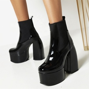 Customized Big Size 46 Women's <b>Boots</b> Microfiber Patent Leather Retro Thick Sole High Chunky Heel Ankle <b>Boots</b> - Product Image 1