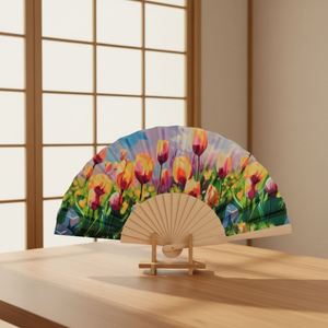 Éventail pliant en bois espagnol fait main de style européen de 23 cm, motif lotus, avec design d'art populaire peint, idéal pour mariage et anniversaire - Vente chaude - Product Image 6