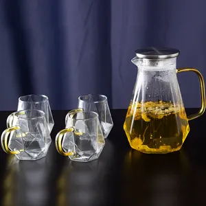 Lead Free Heat Resistant Colored Amber And Grey Borosilicate Glass Water Set Of Cups And Jug