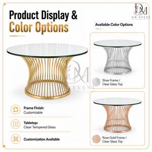 Mesa de Banquete Redonda con Base Elíptica de Acero Inoxidable Dorado Personalizada y Cubierta de Vidrio Templado Espejado - Product Image 5