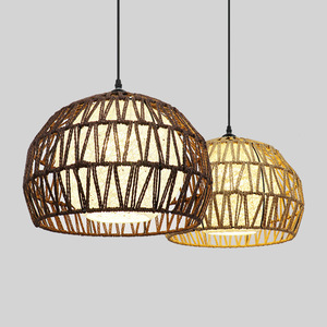 Rattan Pendant Light Round E27 Bulb Base Single-Head Chandelier For Living Room Bedroom <b>Study</b> Dining Room - Product Image 1