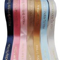 Custom Blue Satin Ribbon Tape with Gold Foil Printed Logo