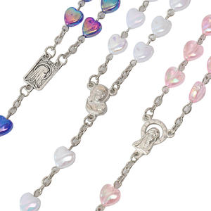 Collana <span class=keywords><strong>Rosario</strong></span> Cattolico Carina per Ragazze e Donne, Preghiera e Meditazione, Charm in Acrilico a Forma di Cuore Blu, Bianco e Rosa - Product Image 5