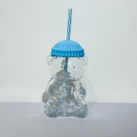 Mignon Gobelet en Verre avec Paille et Couvercle en Silicone, Forme d'Ours de Dessin Animé, Tasse Transparente pour Boire