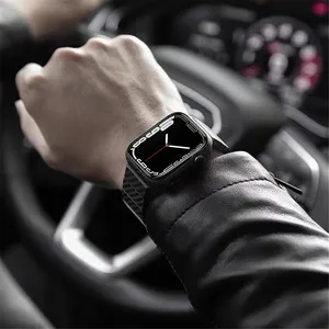 Correa de reloj inteligente de fibra de carbono, accesorio de lujo, desmontable, para Apple Watch, novedad