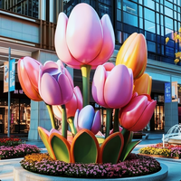 Venta Directa de Fábrica, Esculturas de Plantas de Fibra de Vidrio Personalizadas y Modernas, Marco de Acero, Forma de Ramo de Tulipanes, Impresión 3D, Pintado a Mano con UV