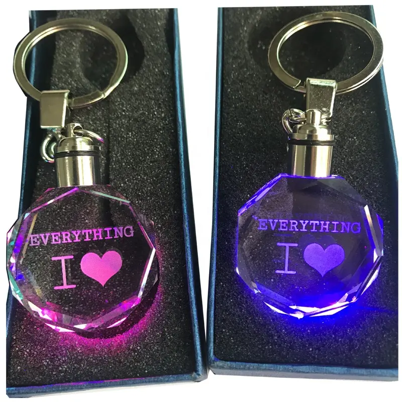 Hot sale criativo EU amo o coração do cristal do laser personalizado levou suporte chave com chaveiro acessórios