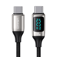 USAMS kabel pengisi daya Led, kawat pengisian daya Cepat 20W Display Digital jalinan seng Aloi Usb C tipe-c ke Tipe C