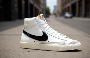 รองเท้าลำลองผู้หญิง Blazer Mid 77 รุ่นวินเทจ สีขาวดำ หนังแท้ หุ้มปลายเท้า พื้นยางกันกระแทก ใส่ได้ทุกฤดู - Product Image 2