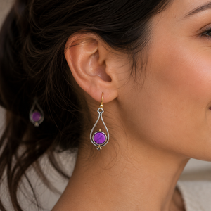 Orecchini floreali viola, gioielli retrò da donna per tutti i giorni, idee regalo - Product Image 2