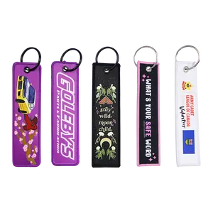 Keychain Embroidery Custom Brand Logo Fashion Polyester Twill Custom Double Logo Design Fabric Cute Japan Custom Embroidery Keychain