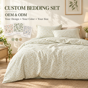 Set di Biancheria da Letto con Motivo Personalizzato OEM ODM, Resistente alle Pieghe, 100% Cotone, Motivo Floreale a Foglie Piccole, Etichetta Privata per Hotel, Appartamenti, B&B - Product Image 1