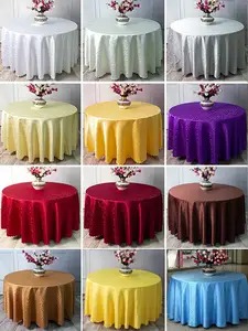 ผ้าปูโต๊ะโพลีเอสเตอร์ 100% แบบกําหนดเองผ้าคลุมโต๊ะ Jacquard ผ้าปูโต๊ะกลมสีดามัสก์สําหรับงานแต่งงาน