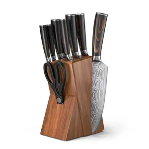 Couteaux de chef japonais en acier inoxydable au carbone Damas Laser Pattern Slicing Santoku Tool set de couteaux de cuisine