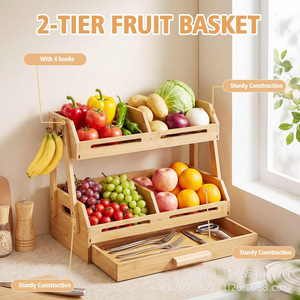 Wooden Double Layer Storage <b>Rack</b> With Drawer <b>Kitchen</b> Countertop Organizer For Spices Canned Food And Utensils - Product Image 3