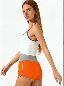 Conjunto de 3 piezas: Top corto acanalado con cuello halter + pantalones cortos de yoga de cintura alta (negro/blanco/naranja) para entrenamiento y uso casual - Product Image 4