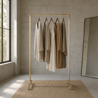 Porte-vêtements en or brossé, cadre carré en tube doré avec roulettes pivotantes, présentoir à vêtements, fabrication OEM