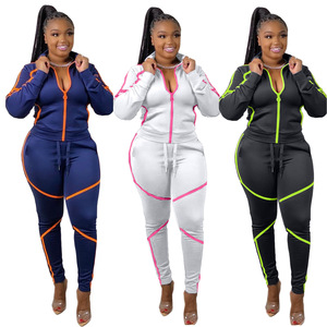 Set di tuta da Jogger 2021 personalizzata <span class=keywords><strong>e</strong></span> Set di <span class=keywords><strong>pantaloni</strong></span> con Zip da donna 3XL 4XL <span class=keywords><strong>pantaloni</strong></span> in due pezzi Set tute taglie forti da donna - Product Image 1