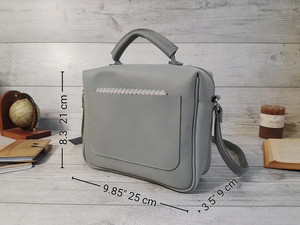 Personalized Grey <b>Leather</b> Purse for Women Handmade Crossbody <b>Messenger</b> <b>Bag</b> Zipper Shoulder <b>Bag</b> Satchel Gift for Her - Product Image 4