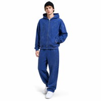 Sweat-shirt à capuche zippé intégral en molleton bouclé épais 450 GSM avec strass, délavé aux enzymes, coupe oversize, streetwear pour homme