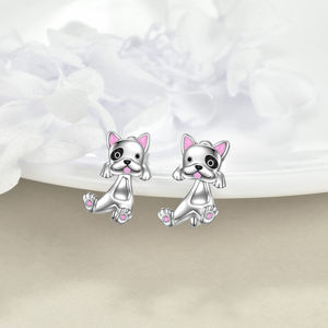 उच्च गुणवत्ता वाले आभूषण 925 स्टर्लिंग सिल्वर इनेमल बुलडॉग स्टड प्यारे पशु स्टड बालियां - Product Image 2