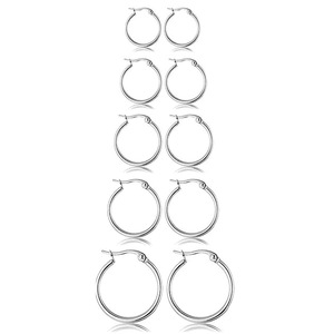 Aros de Acero Inoxidable Plateados de 10mm 12mm 14mm 16mm 18mm, Joyería Minimalista de Moda para Mujer - Product Image 1