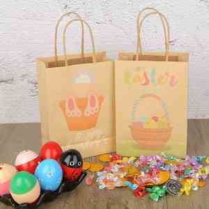 Sacs en papier kraft kaki portables personnalisables pour Pâques, écologiques, en matériaux recyclés, pour bonbons, fêtes, biscuits, emballages de jouets - Product Image 5