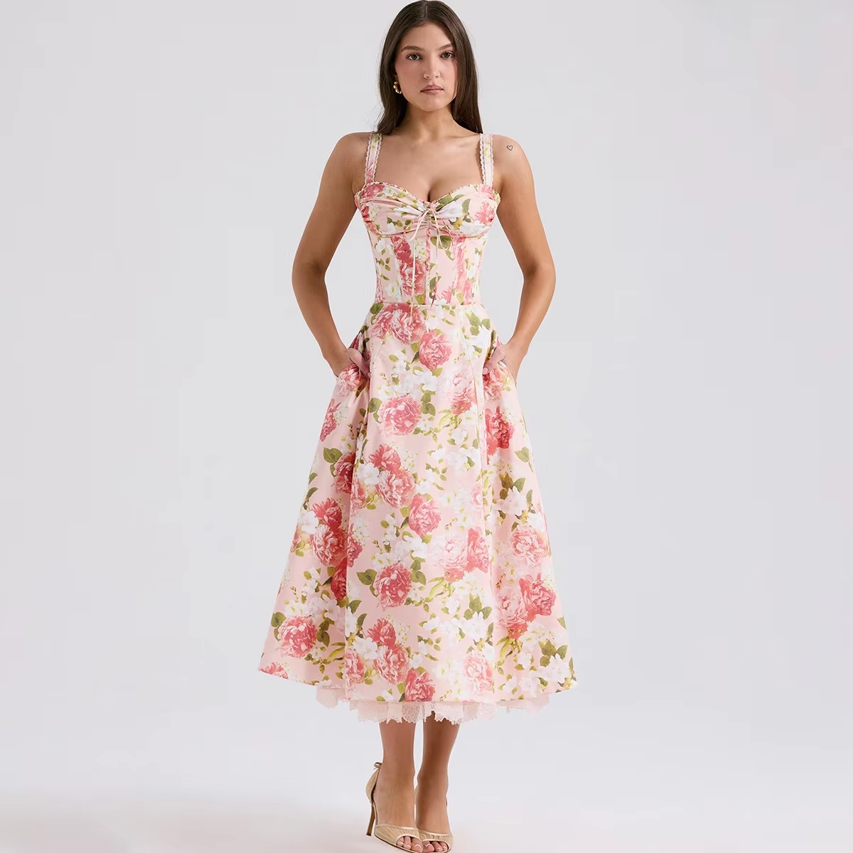 open lace back dress Floral Garden Party Dress Tea Party Dress Y2k Dresses Floral Suspender Dress  Cake Maxi Dress Print (Size : Small) : Amazon.ca: Clothing, Shoes &  Accessories main image 1