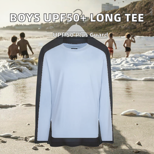เสื้อยืดว่ายน้ำแขนยาวเด็กผู้ชาย UPF 50+ โพลีเอสเตอร์ 100% 220 กรัม พิมพ์ลายด้วยเทคนิค Heat-Transfer โลโก้หลายตำแหน่ง ตรวจจับรอยเย็บด้วยเข็ม - Product Image 2