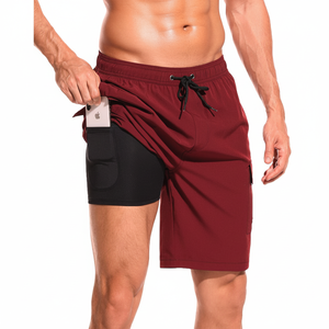 Séchage rapide grande taille hommes 2 en 1 court hommes plage short de bain imprimé imperméable maillot de bain avec poche - Product Image 1