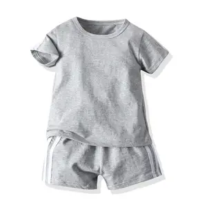 Kids Summer Pure Cotton Short Sleeves Sweatshirt Set Children Fashionable Sports Clothing Wholesale