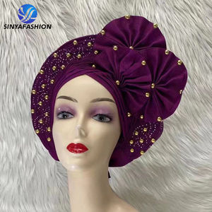 Pañuelo para la Cabeza Aso Oke Nigeriano Azul Real Sinya para <span class=keywords><strong>Grupo</strong></span>, Pañuelo para la Cabeza Africano Auto Gele con Cuentas de Piedras Tradicionales de Alta Calidad - Product Image 4